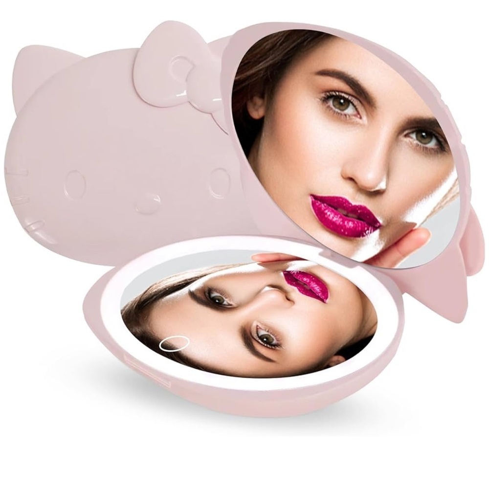 Hello Kitty® Kawaii Compact LED Mirror Adjust. Brightness 2X Mag. (Matte Pink)